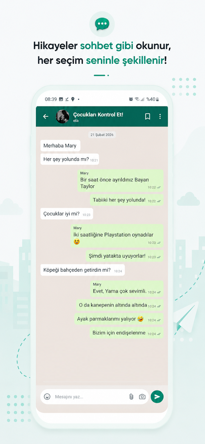 Sohbet formatında okuma ekranı